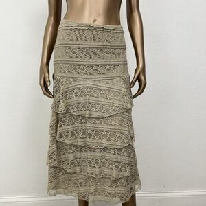 Y2K‎ VTG Rachel Rose Lace Tiered Ruffled Skirt Beige Fairycore Whimsicore Boho M